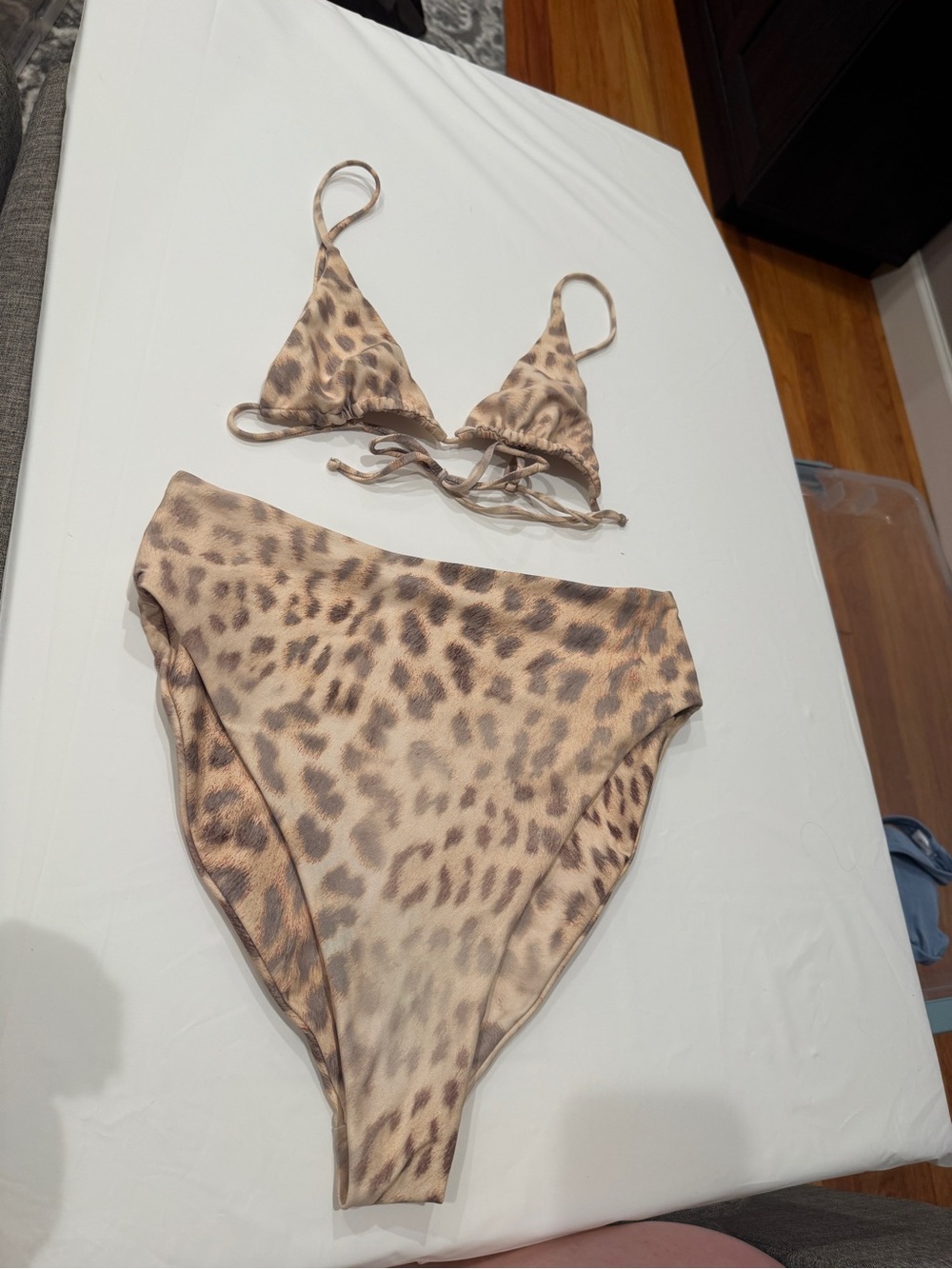 Skatie Leopard Print Tan Bikini Set small top large bottoms